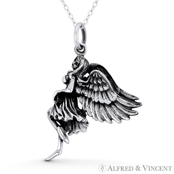 Winged Angel of Seduction 3D Charm Pendant in Oxidized .925 Sterling Silver - Picture 1 of 1
